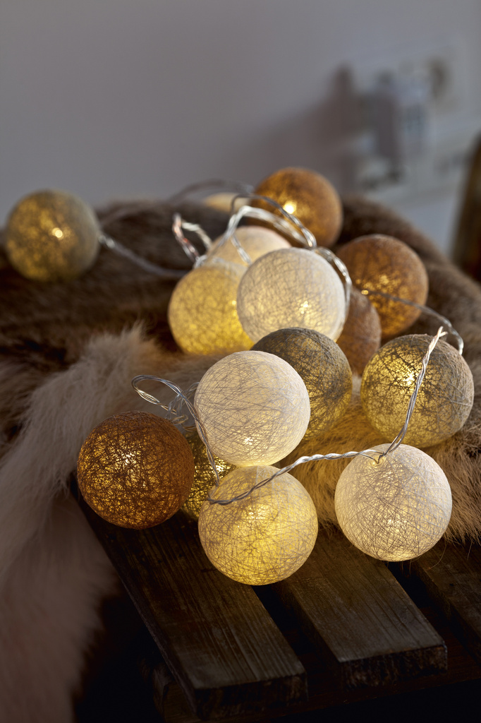 Lichterkette mit Kugeln, 20er LED nordic nature