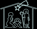 Bethlehem - Jesuskind, Maria und Josef im Stall, Höhe 2,53 m, Breite 3,58 m