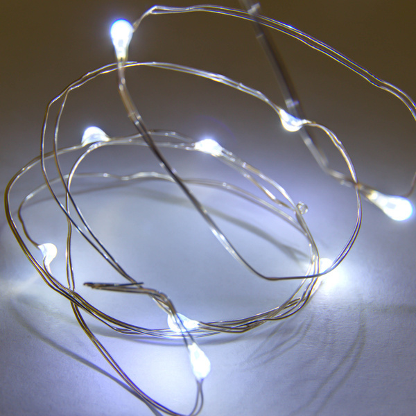 10er LED Lichterkette silberne Herzen aus Draht Batterie